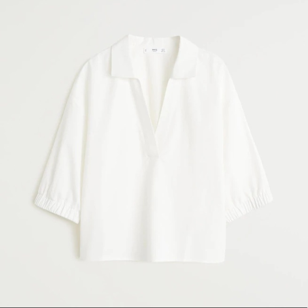 Mango V neck classic collar blouse size 4 NWT